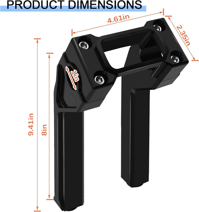 VPZMT 8‘’ Tall Handlebar Risers with 1.0" Clamping Cover Area for Harley M8 Softail Sport Glide Street Bob Lowrider ST FXST 2018-2025 Models, 1.0" Pullback - Image 3